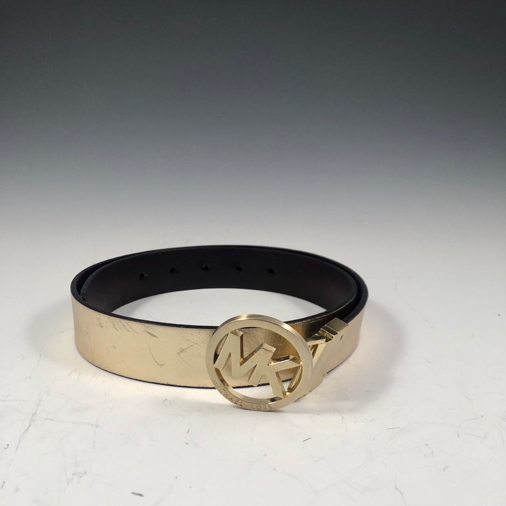 MICHAEL KORS Reversible Gold/Brown Leather Belt